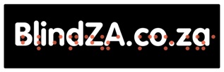 blindZA.co.za logo - white text on black background, with white border - and red braille version hovering in front of normal text